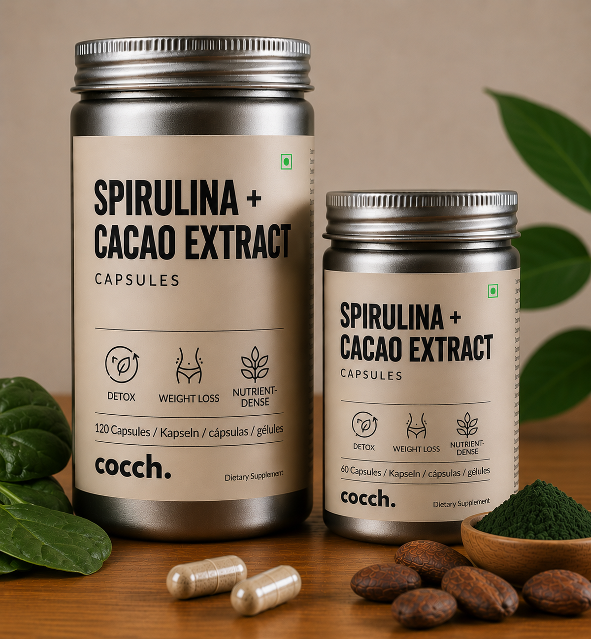 Cápsulas de Espirulina + Extracto de Cacao