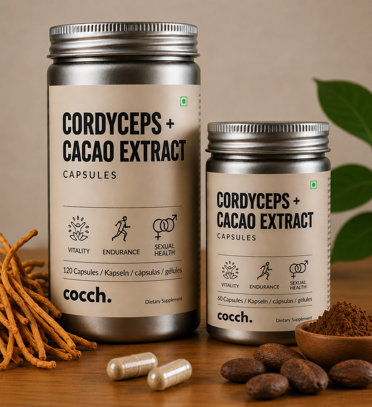 Cápsulas de extracto de Cordyceps + Cacao