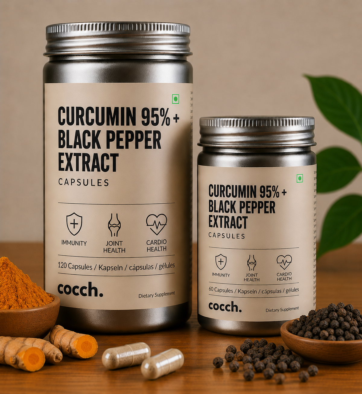 Cápsulas de cúrcuma al 95% + pimienta negra