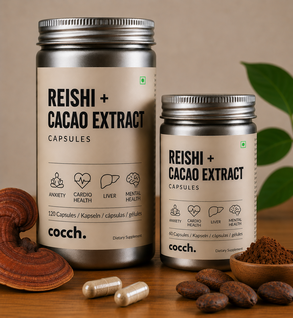 Cápsulas de extracto de Reishi + Cacao
